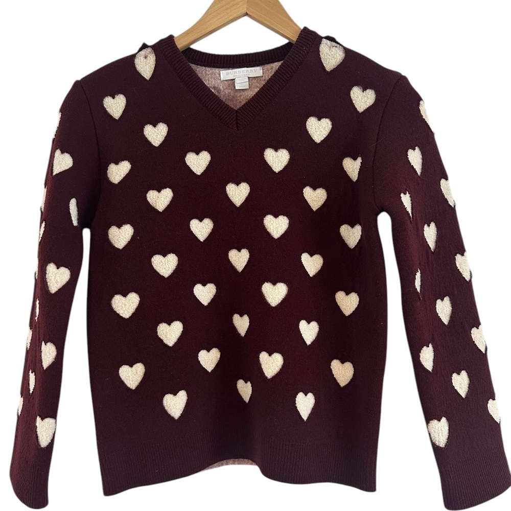 Burberry Prorsum Heart Patterned Burgundy Sweater